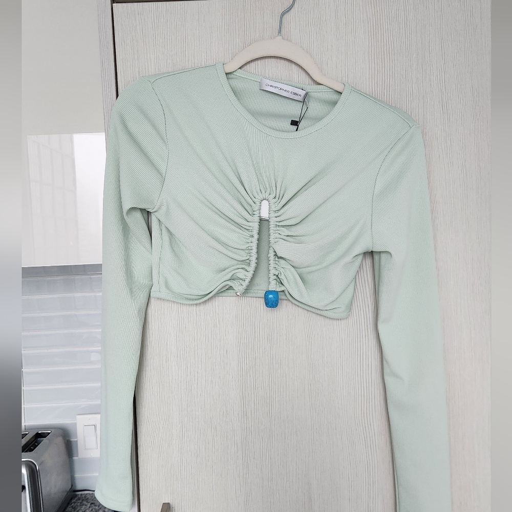Christopher Esber Light Green Ruched Crop Top